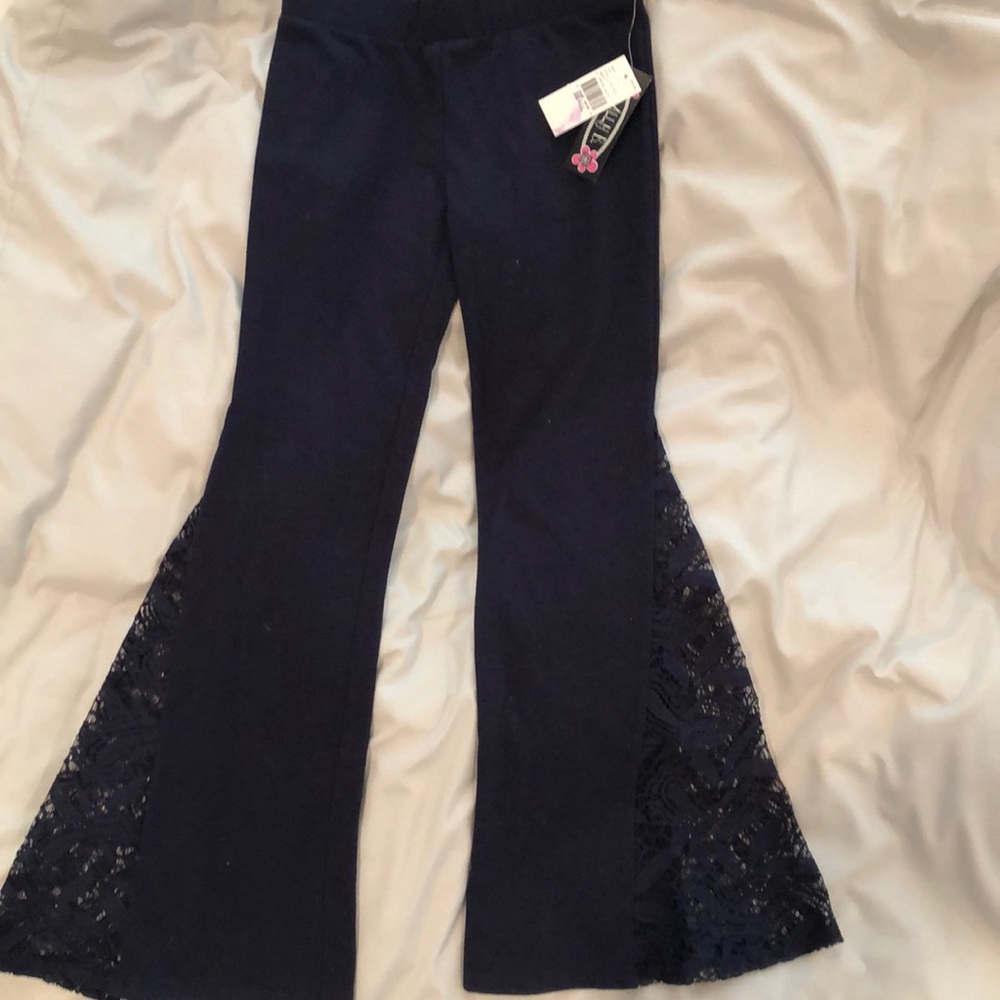 Girls navy lace bellbottom leggings